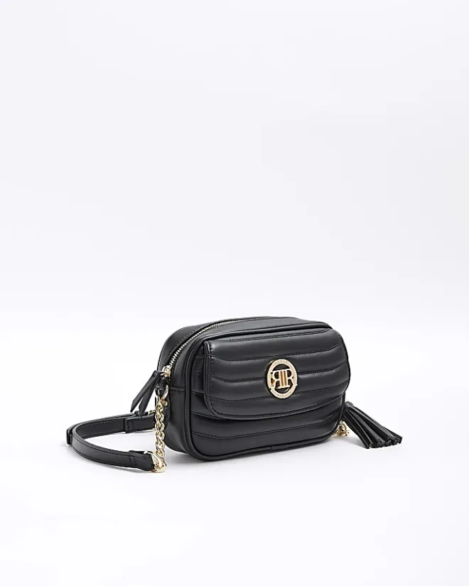 River Island quilted flap front cross body bag Black Fashion