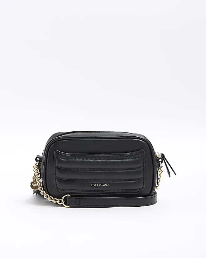 River Island quilted front pocket cross body bag Black Outlet