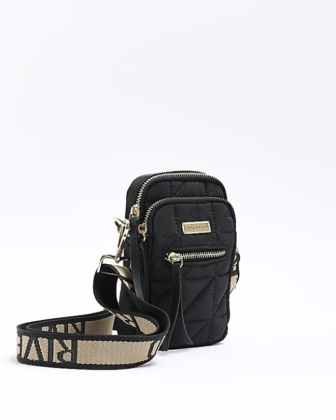 River Island quilted phone holder bag Black Clearance