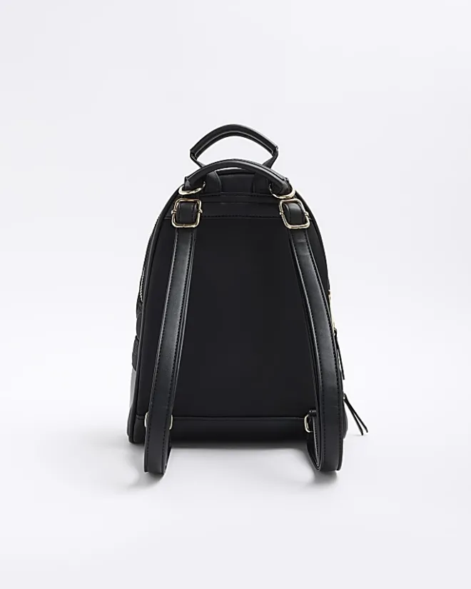 River Island Quilted Zip Backpack Black New