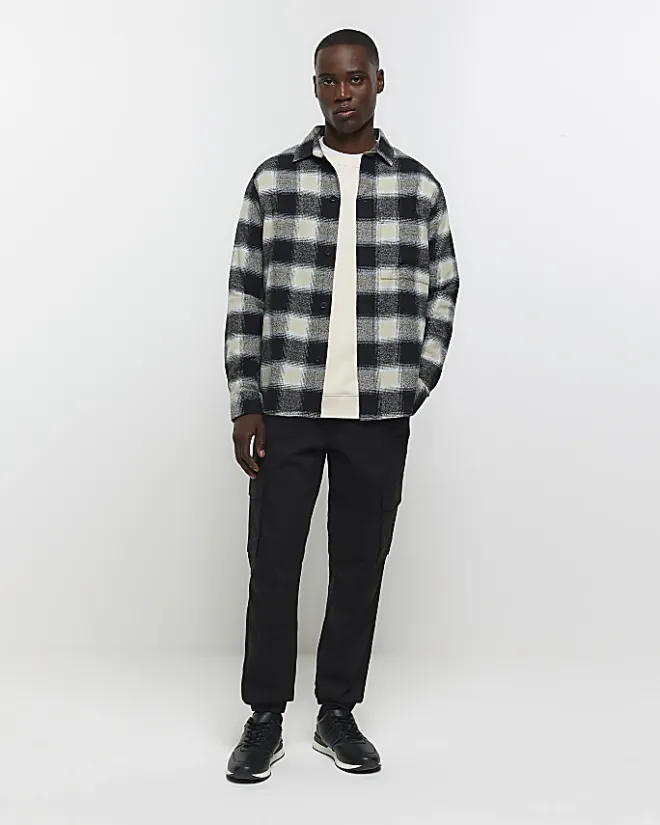 River Island regular fit check long sleeve shirt Black Sale