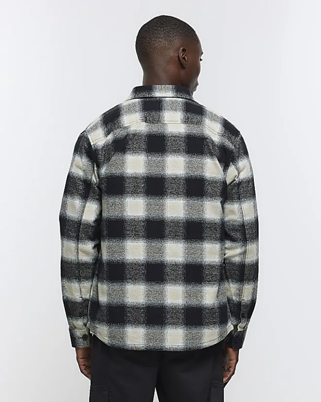 River Island regular fit check long sleeve shirt Black Sale