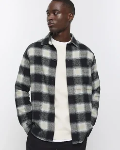 River Island regular fit check long sleeve shirt Black Sale