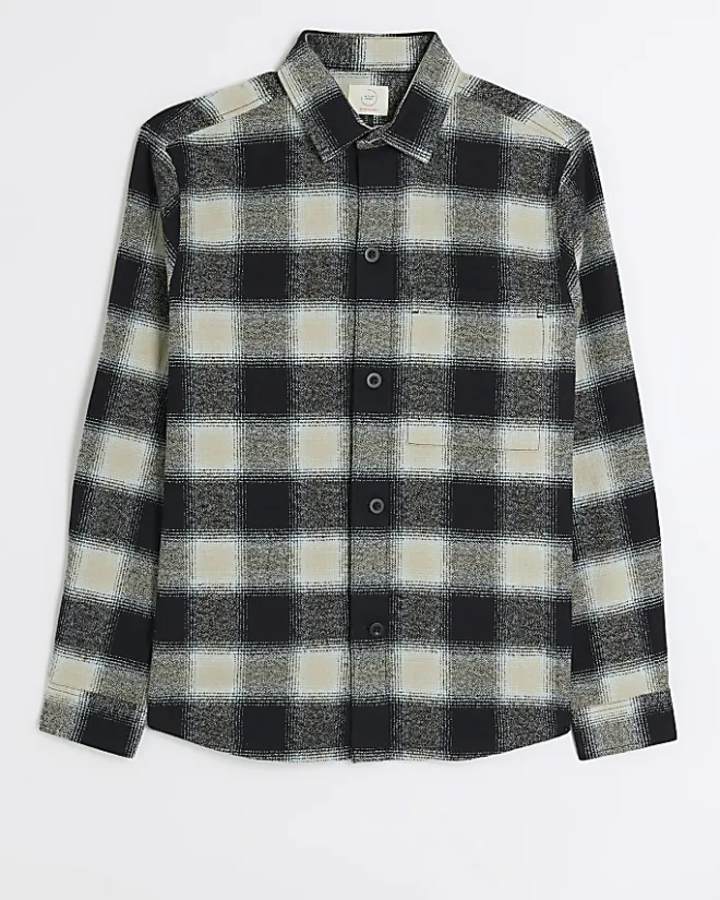 River Island regular fit check long sleeve shirt Black Sale