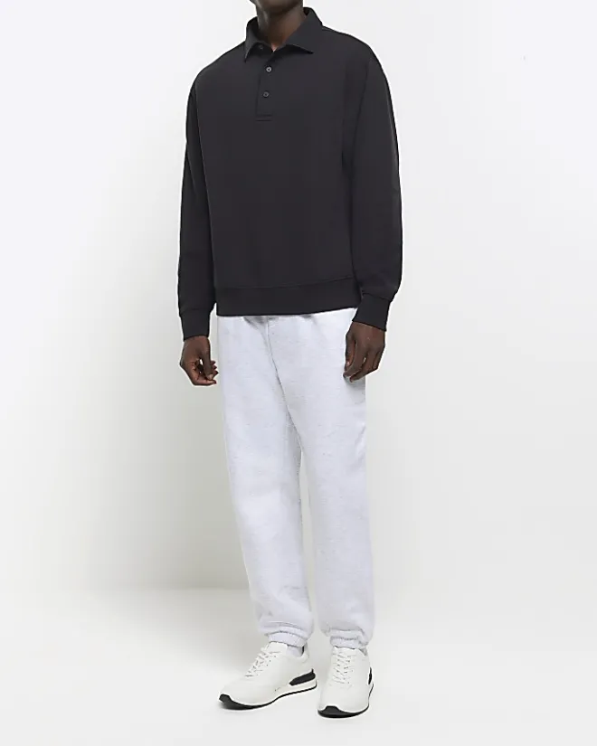 River Island regular fit collared rugby polo Black Hot