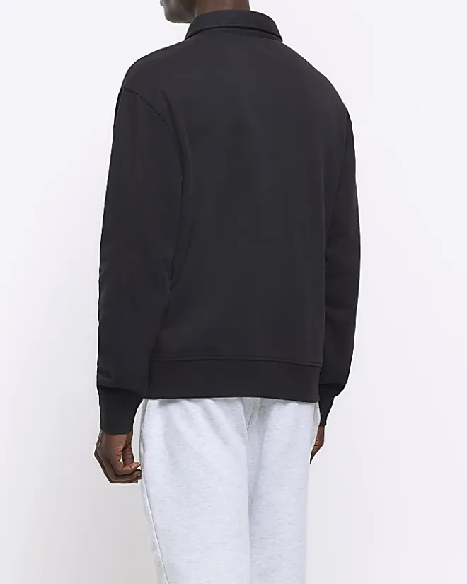 River Island regular fit collared rugby polo Black Hot