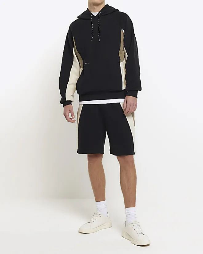River Island regular fit colour block hoodie Black Sale