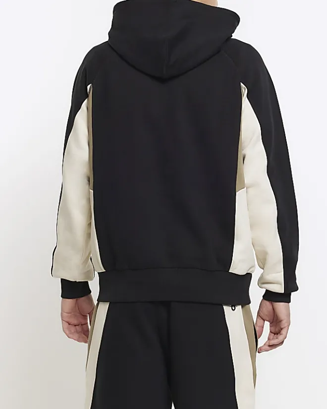 River Island regular fit colour block hoodie Black Sale