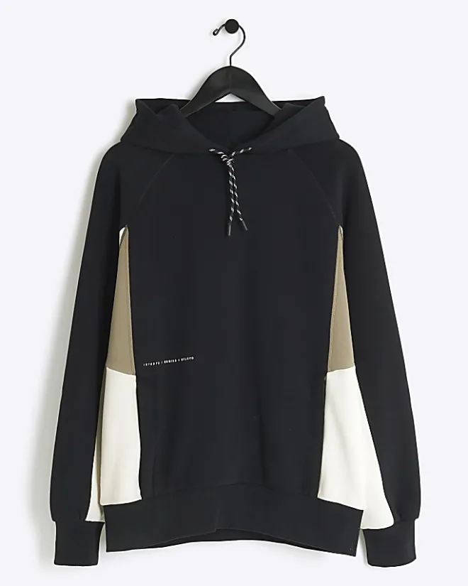 River Island regular fit colour block hoodie Black Sale