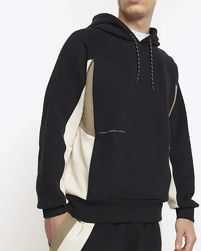 River Island regular fit colour block hoodie Black Sale