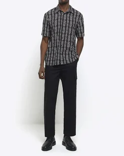 River Island regular fit crinkle arrow print shirt Black New