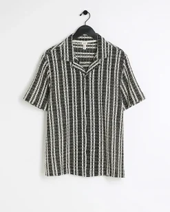 River Island regular fit crochet stripe revere shirt Black Outlet