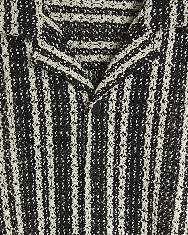 River Island regular fit crochet stripe revere shirt Black Outlet
