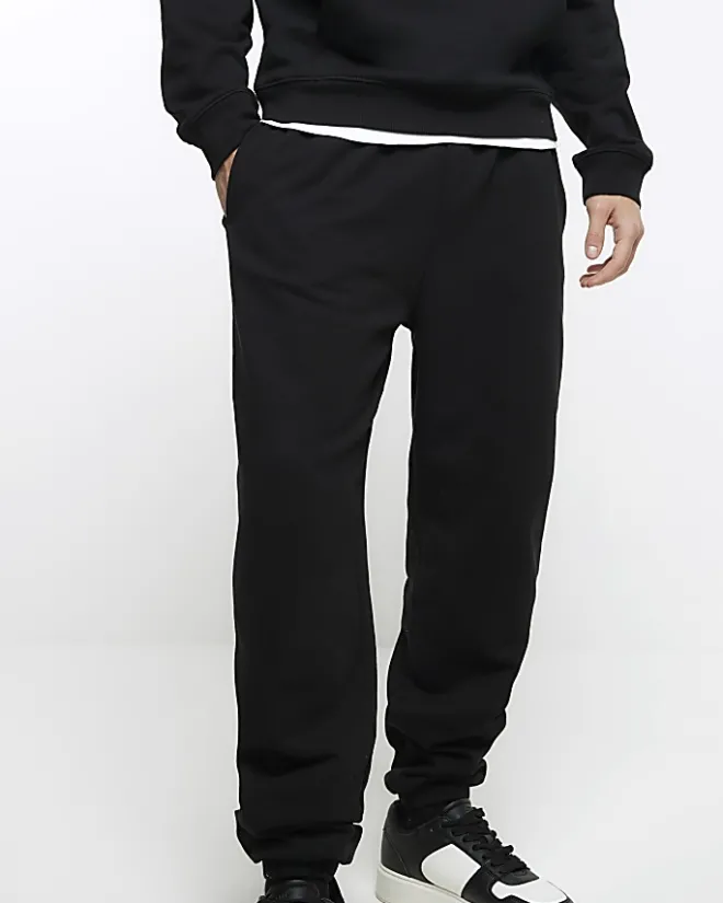 River Island regular fit cuffed joggers Black Hot