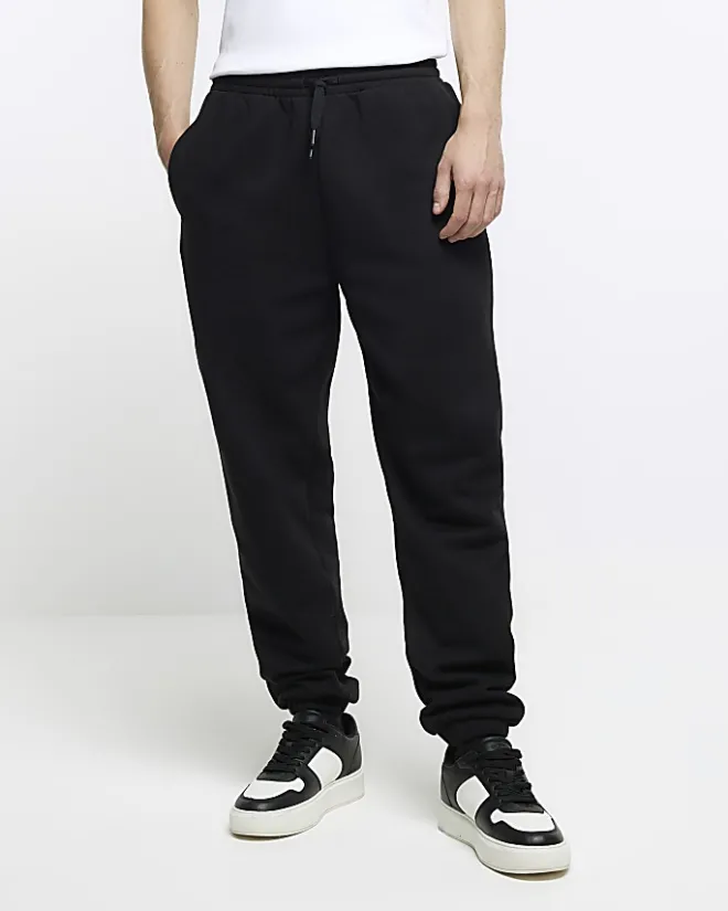 River Island regular fit cuffed joggers Black Hot