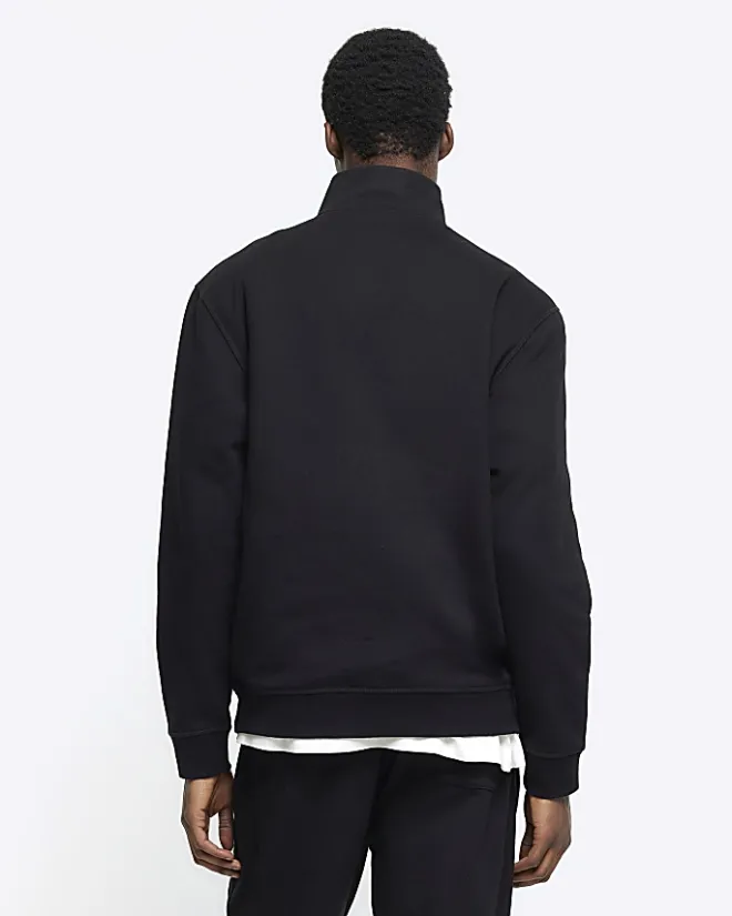 River Island regular fit half zip sweatshirt Black New
