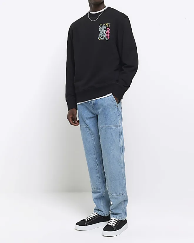 River Island regular fit Japanese tiger sweatshirt Black New