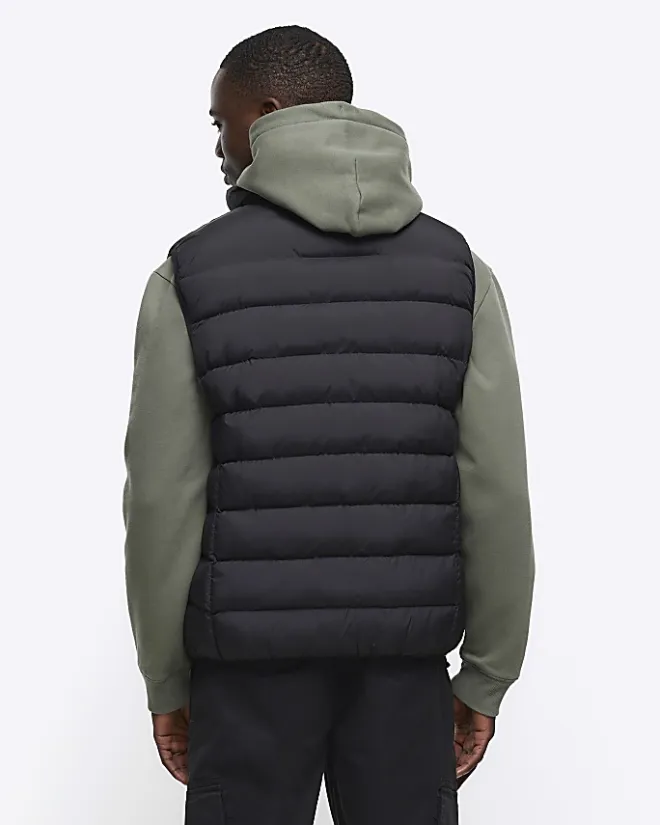 River Island regular fit quilted puffer gilet Black Sale