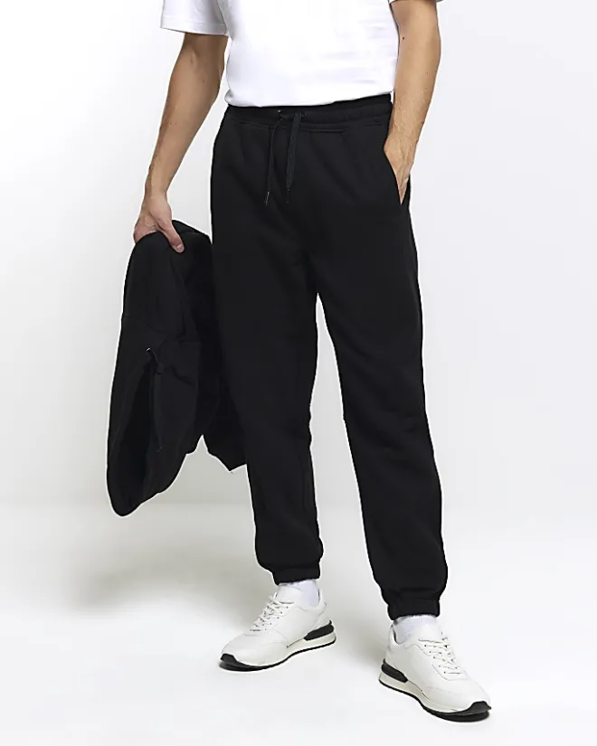 River Island regular fit rib panel joggers Black New