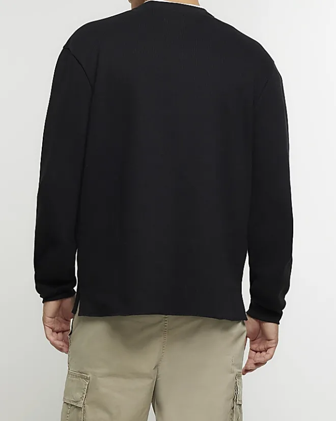 River Island regular fit rib sweatshirt Black Clearance