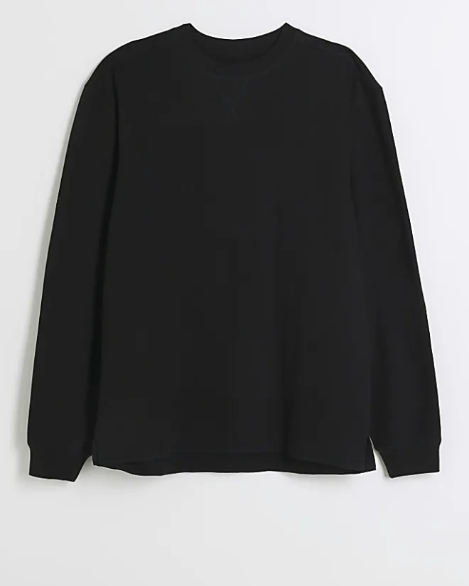 River Island regular fit rib sweatshirt Black Clearance