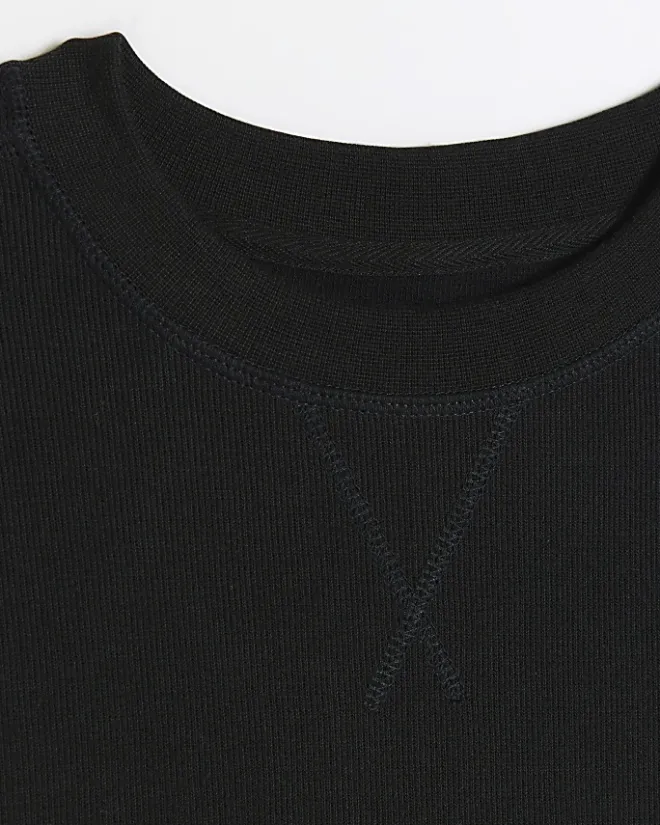 River Island regular fit rib sweatshirt Black Clearance
