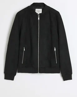 River Island regular fit suedette bomber jacket Black Fashion