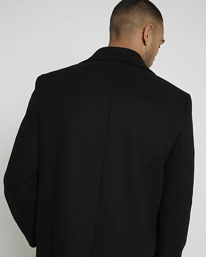 River Island regular fit wool blend premium coat Black Discount