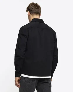 River Island regular fit zip up overshirt Black Clearance