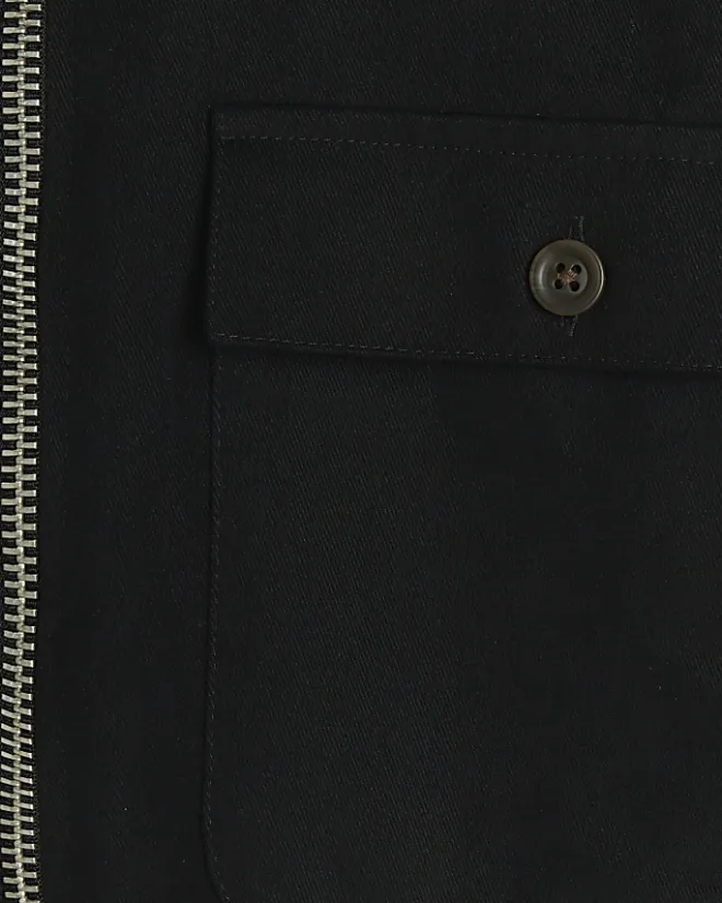 River Island regular fit zip up overshirt Black Clearance