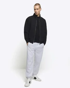 River Island regular fit zip up funnel sweatshirt Black Outlet