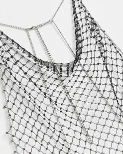 River Island Rhinestone Net Bodychain Black Clearance