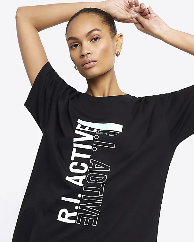 River Island RI Active graphic t-shirt Black New