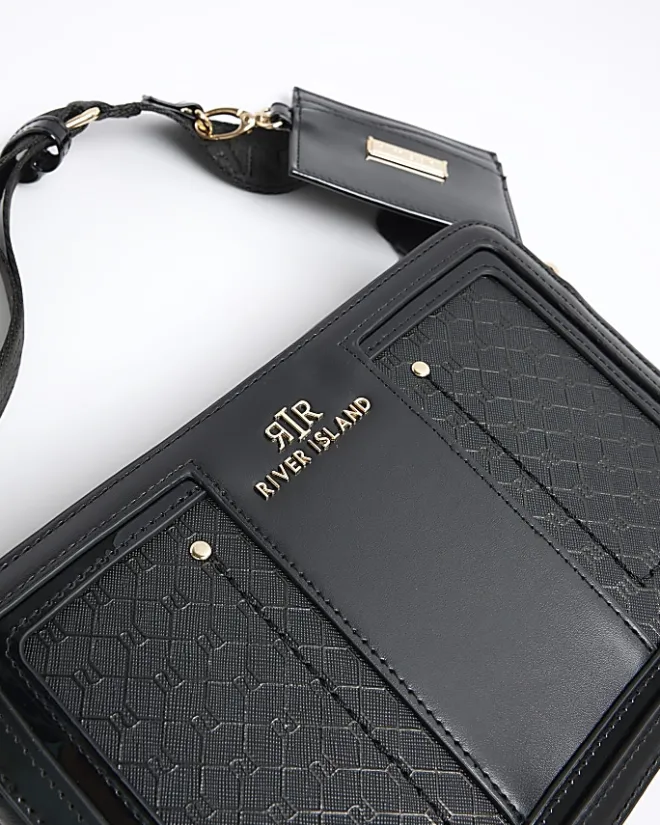 River Island RI monogram boxy cross body bag Black Online