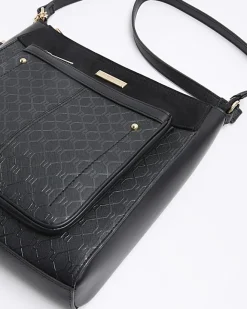 River Island RI monogram messenger bag Black Online