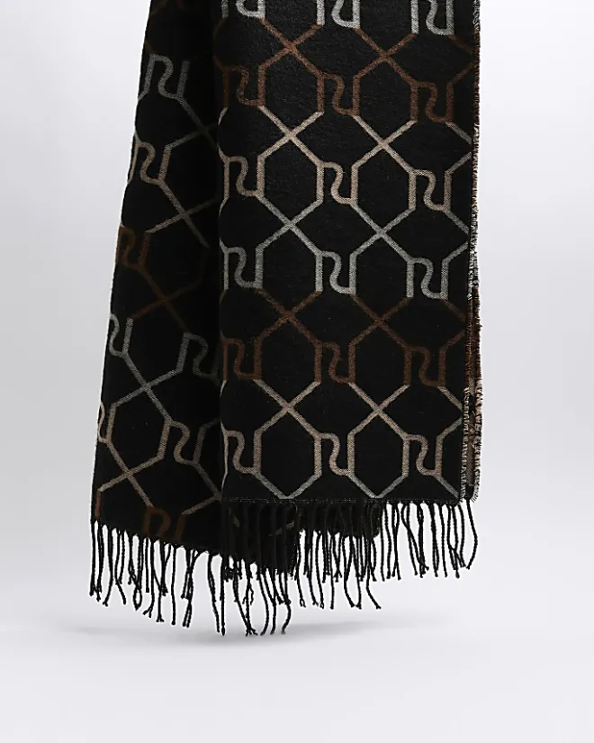 River Island RI monogram ombre scarf Black Online