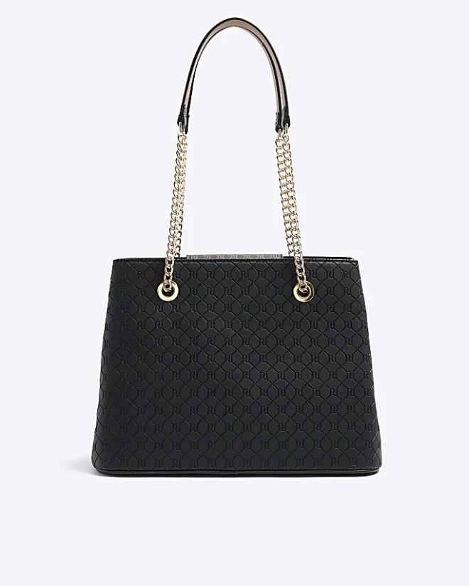 River Island RI monogram pocket tote bag Black Discount