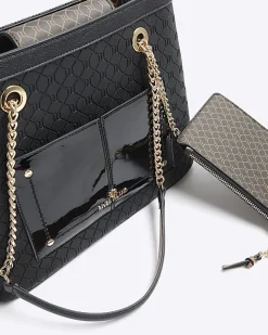 River Island RI monogram pocket tote bag Black Discount