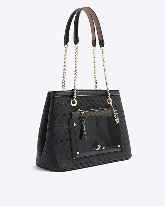 River Island RI monogram pocket tote bag Black Discount