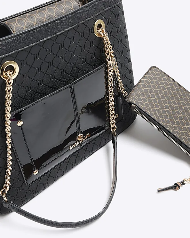 River Island RI monogram pocket tote bag Black Discount