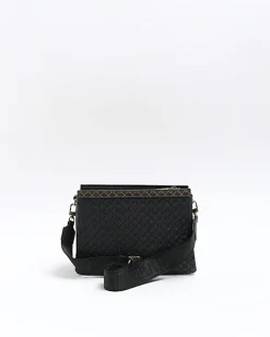 River Island RI monogram pouch cross body bag Black Discount