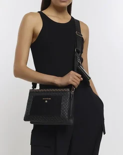 River Island RI monogram pouch cross body bag Black Discount