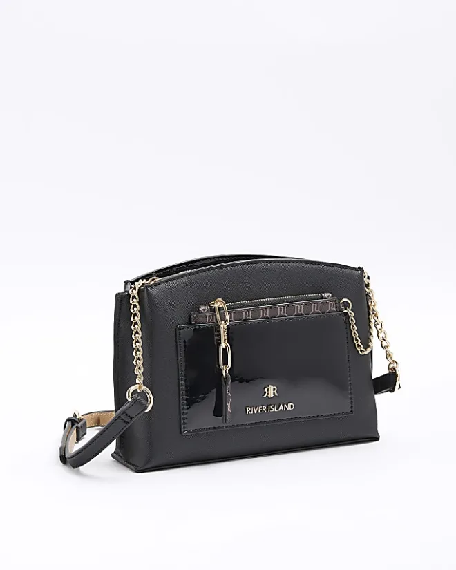 River Island RI monogram pouch cross body bag Black Clearance