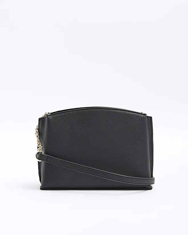 River Island RI monogram pouch cross body bag Black Clearance