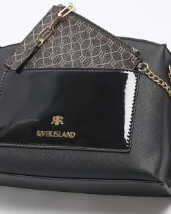 River Island RI monogram pouch cross body bag Black Clearance