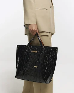 River Island RI monogram shopper bag Black Online