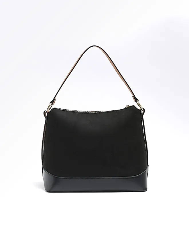River Island RI monogram webbing shoulder bag Black Clearance