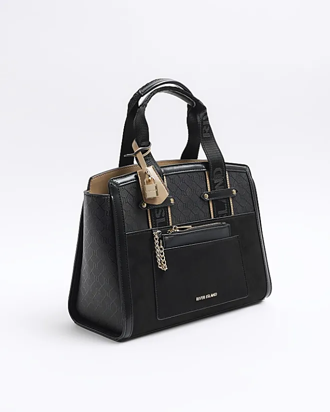 River Island RI monogram webbing tote bag Black Fashion