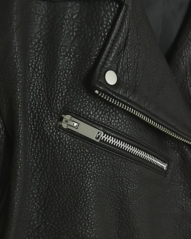 River Island RI Studio leather biker jacket Black New