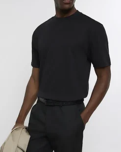 River Island RI Studio slim fit high neck t-shirt Black Sale